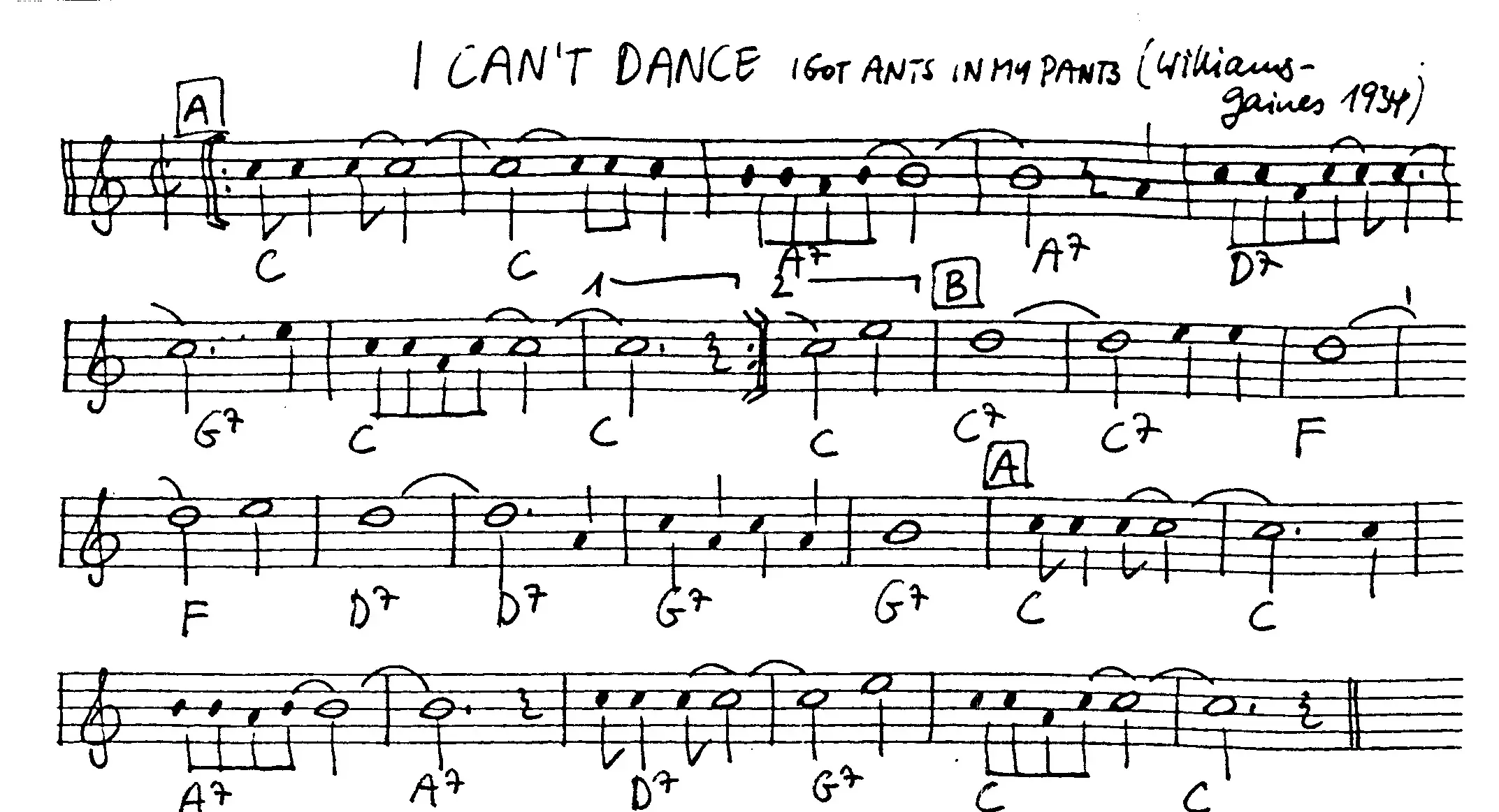 i can't dance. Free Jazz Leadsheet, courtesy of The Jungle Jazz Band